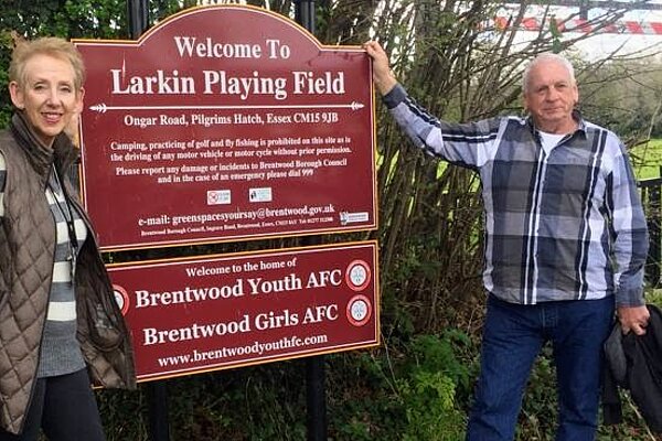 pilgrims Hatch councillors Vicky Davies and Barry Aspinell at Larkins Field