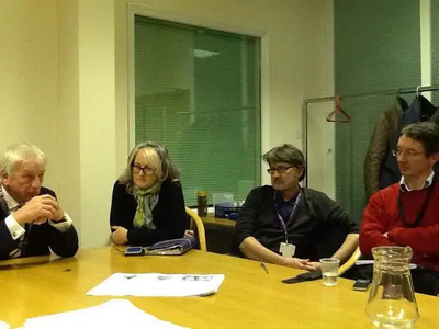 Image courtesy of Cllr Karen Chilvers A tense meeting with all opposition councillors represented (Barry Aspinell and Graeme Clark with Labour's Mike Le Surf and Julie Morrissey)
