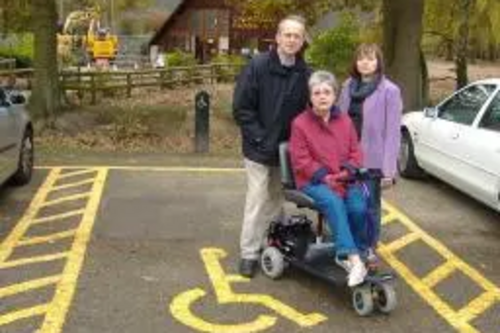 Cllr David Kendall & Cllr Karen Chilvers with disability rights campaigner Sue Higgins at Thorndon Country Park