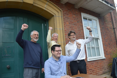 Image courtesy of Cllr Karen Chilvers Cllr Barry Aspinell (Lib Dem), Cllr William Lloyd (Brentwood First), Cllr Mike Le Surf (Labour) and Cllr Roger Keeble (Ind) sign The Brentwood Accord